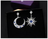 925 Silver Crystal Star Moon Earrings Women Girls Gift Jewelry