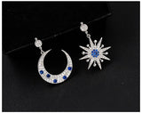 925 Silver Crystal Star Moon Earrings Women Girls Gift Jewelry