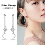 925 Silver Crystal Moon Earrings Women Girls Gift Jewelry