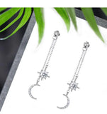 925 Silver Crystal Moon Earrings Women Girls Gift Jewelry