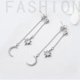 925 Silver Crystal Moon Earrings Women Girls Gift Jewelry