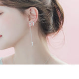 925 Silver Crystal Star Moon Earrings Women Girls Gift