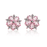 925 Sterling Silver Crystal Flower Earrings for Women Girls