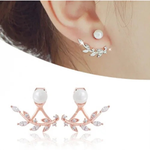 925 Silver Crystal Leaf Earrings Women Gift Jewelry