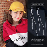 925 Silver Round Long Earrings Women's Statement Jewelry