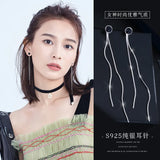 925 Silver Round Long Earrings Women's Statement Jewelry