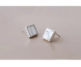 925 Silver Square Earrings for Women Girls - Statement Jewelry