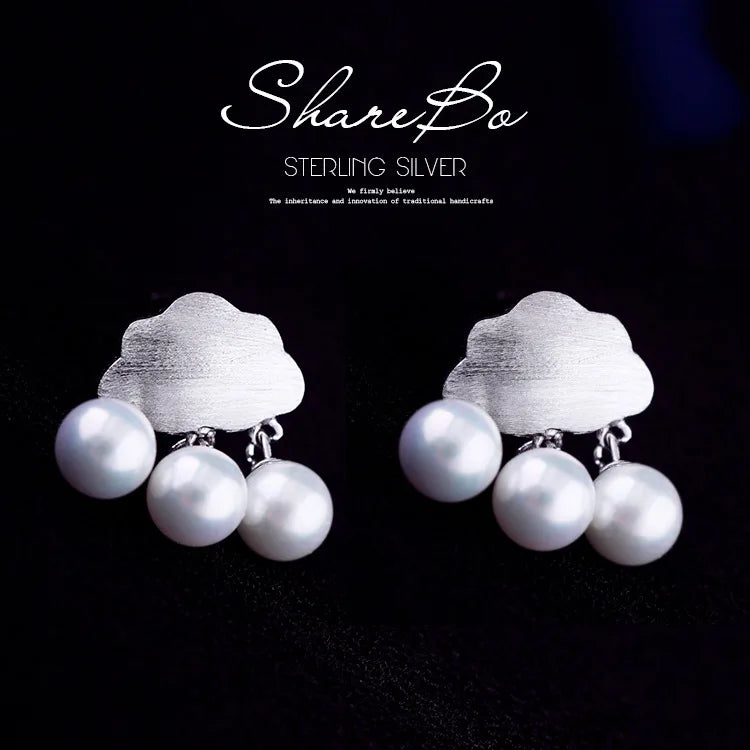 925 Silver Clouds Pearl Earrings Statement Jewelry