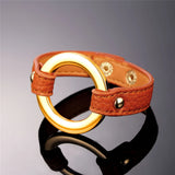 Stylish Leather Chain Bracelet for Women with O Shape Charm, 1.5CM Width