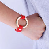 Stylish Leather Chain Bracelet for Women with O Shape Charm, 1.5CM Width