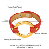 Stylish Leather Chain Bracelet for Women with O Shape Charm, 1.5CM Width