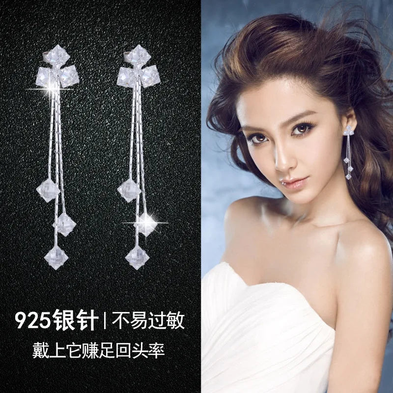 Hot Silver Long Fringed Earrings for Women Girls Gift