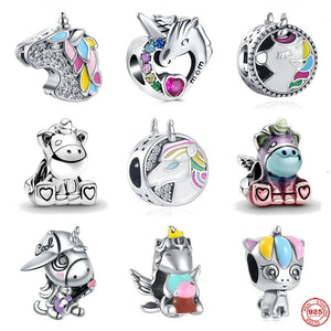 s925 Sterling Silver Unicorn Charm Bead for Bracelet DIY Pendant