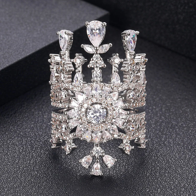 Indian African Dubai Wide Full Prong CZ Rings For Women