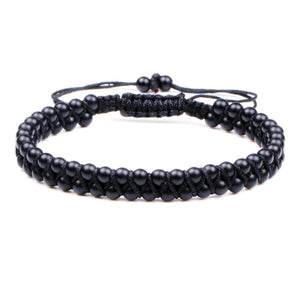 Hot Men Women Bracelet Braid Stainless Steel Bead Matte Stone Charm Jewelry