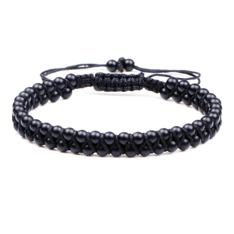 Hot Men Women Bracelet Braid Stainless Steel Bead Matte Stone Charm Jewelry