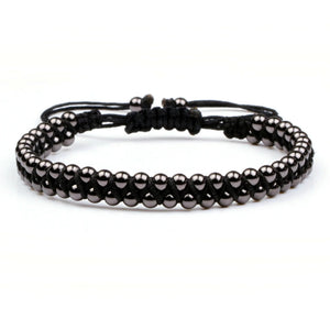 Hot Men Women Bracelet Braid Stainless Steel Bead Matte Stone Charm Jewelry