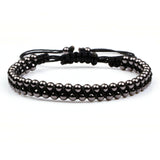 Hot Men Women Bracelet Braid Stainless Steel Bead Matte Stone Charm Jewelry