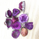 Red Agate Geode Drusy Reiki Necklace Brazilian Electroplated Platinum