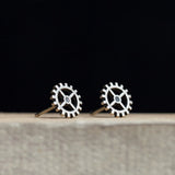 Retro Steampunk 925 Silver Wheel Stud Earrings Punk Jewelry