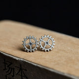 Retro Steampunk 925 Silver Wheel Stud Earrings Punk Jewelry