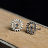 Retro Steampunk 925 Silver Wheel Stud Earrings Punk Jewelry