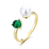 S925 Sterling Silver Pearl Zircon Open Ring Women Jewelry
