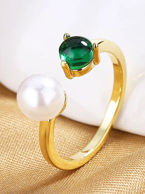 S925 Sterling Silver Pearl Zircon Open Ring Women Jewelry