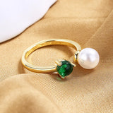 S925 Sterling Silver Pearl Zircon Open Ring Women Jewelry