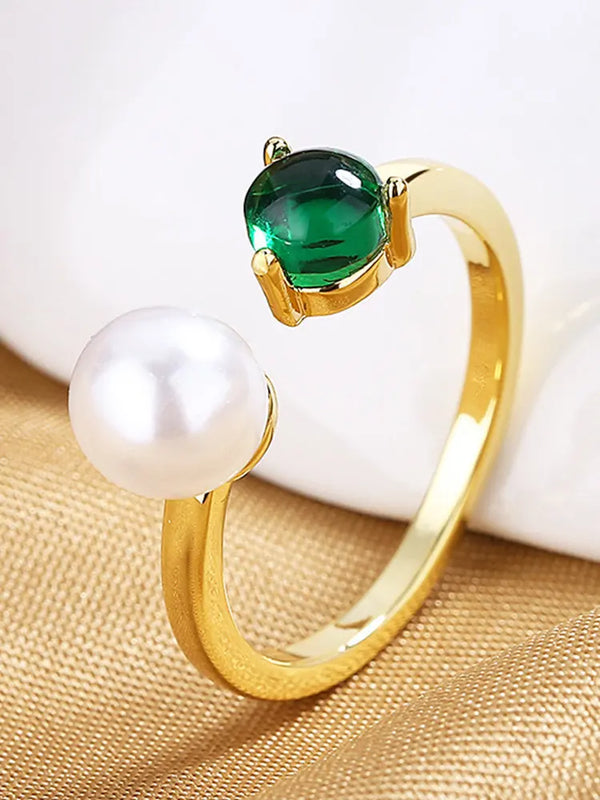 S925 Sterling Silver Pearl Zircon Open Ring Women Jewelry