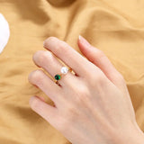 S925 Sterling Silver Pearl Zircon Open Ring Women Jewelry