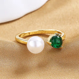 S925 Sterling Silver Pearl Zircon Open Ring Women Jewelry