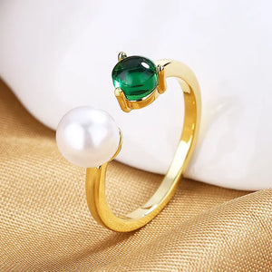 S925 Sterling Silver Pearl Zircon Open Ring Women Jewelry