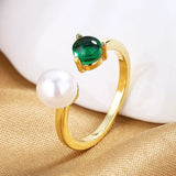 S925 Sterling Silver Pearl Zircon Open Ring Women Jewelry