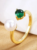 S925 Sterling Silver Pearl Zircon Open Ring Women Jewelry