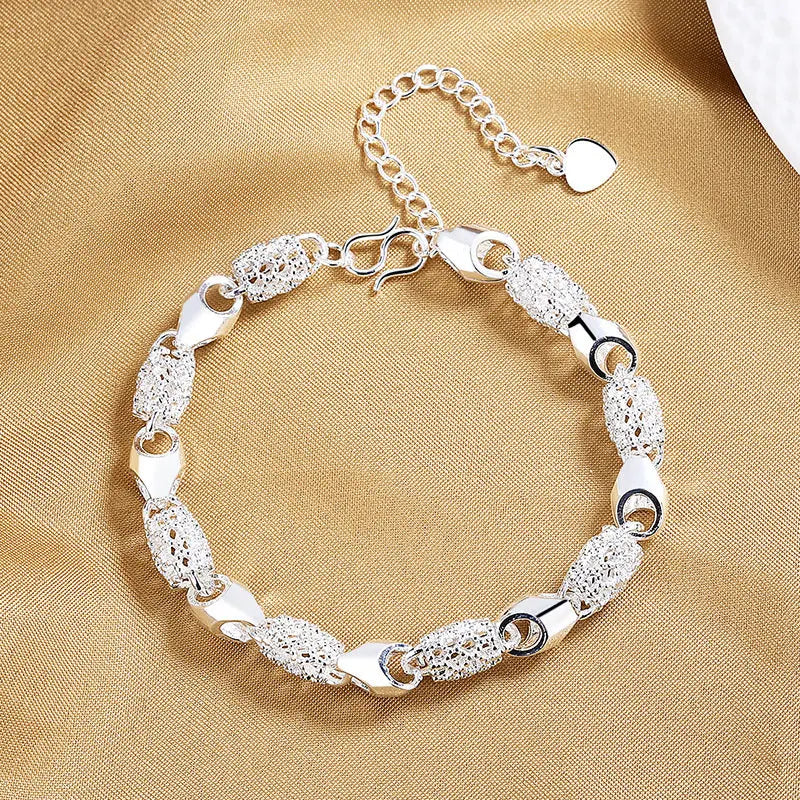 Sterling Silver 8" Hollow Beads Bracelet Wedding Gift