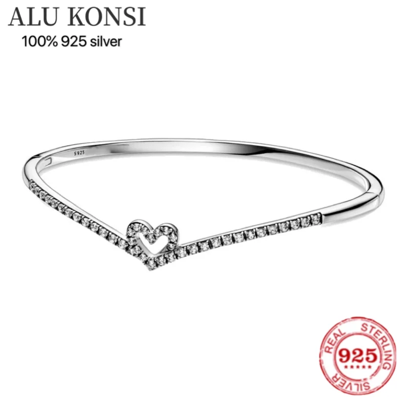 925 Sterling Silver Love Heart Crystal Bracelet for Women