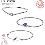 925 Sterling Silver Love Heart Crystal Bracelet for Women