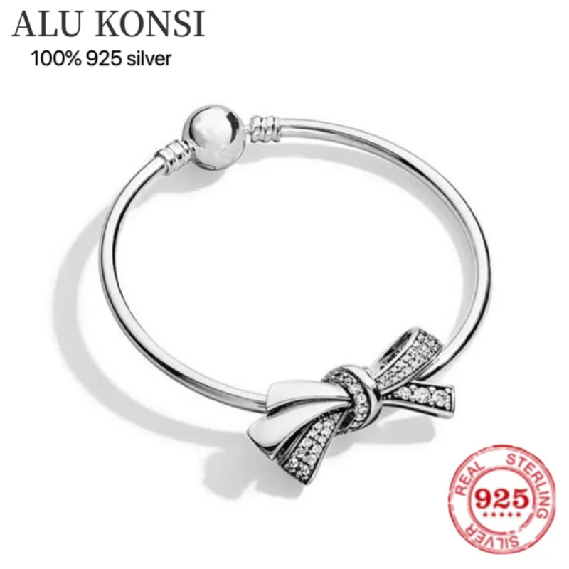 925 Sterling Silver Pan Bracelet Bowknot for Women