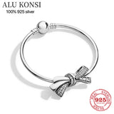 925 Sterling Silver Pan Bracelet Bowknot for Women
