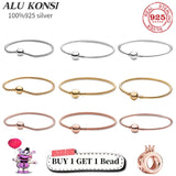 925 Silver Bracelet for Women with Charms Bangle