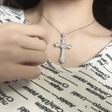 925% Silver Vintage Cross Zircon Pendant Necklace Punk Party Fine Ornament