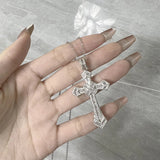 925% Silver Vintage Cross Zircon Pendant Necklace Punk Party Fine Ornament