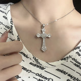 925% Silver Vintage Cross Zircon Pendant Necklace Punk Party Fine Ornament
