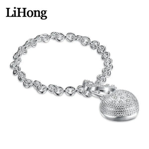 925 Silver Heart Key Wrap Bracelet Crystal Charm Jewelry Gift