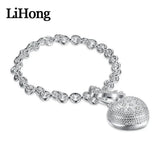 925 Silver Heart Key Wrap Bracelet Crystal Charm Jewelry Gift