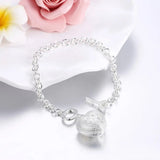 925 Silver Heart Key Wrap Bracelet Crystal Charm Jewelry Gift