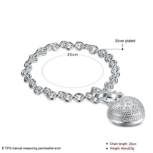 925 Silver Heart Key Wrap Bracelet Crystal Charm Jewelry Gift