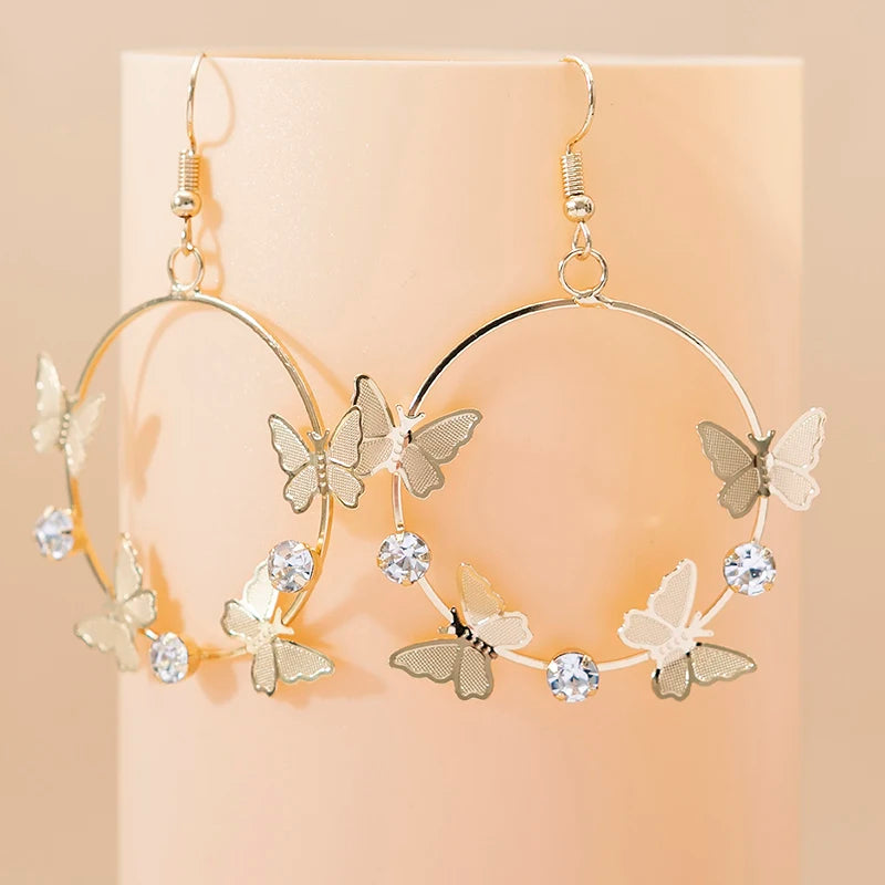 Large Circle Butterfly Earrings Metal Pendant Statement Jewelry