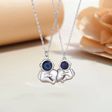 Silver Glazed Stone Astronaut Heart Necklace